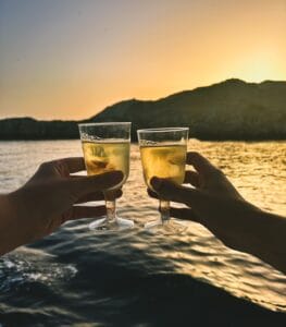 lindos sea cruise sunset golden hour